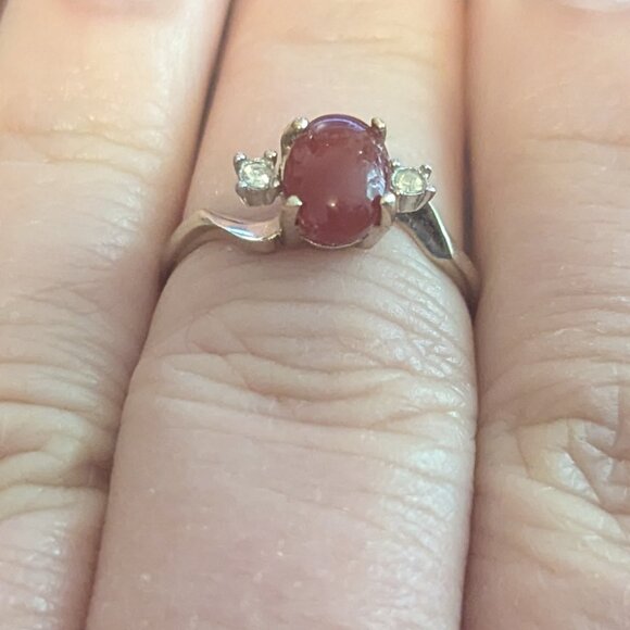 Dainty Carnelian 14K Gold 2 Diamond Ring GE ESPO Estate Size 7.75 Vintage - Picture 5 of 7